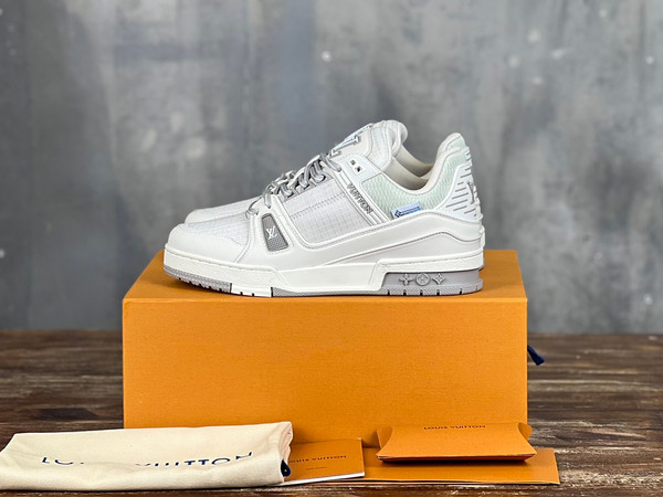 Louis Vuitton Trainer Sneakers Technical Calfskin Leather, White