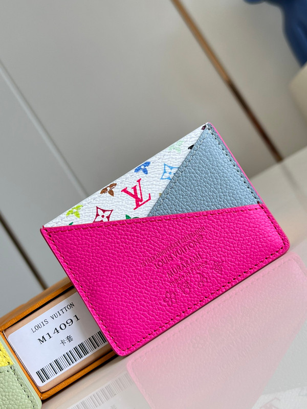 Louis Vuitton LV x TM Criss-Cross Card Holder 10cm Cowhide Leather M14091, Multicolored/Kawaii Pink/Washed Blue