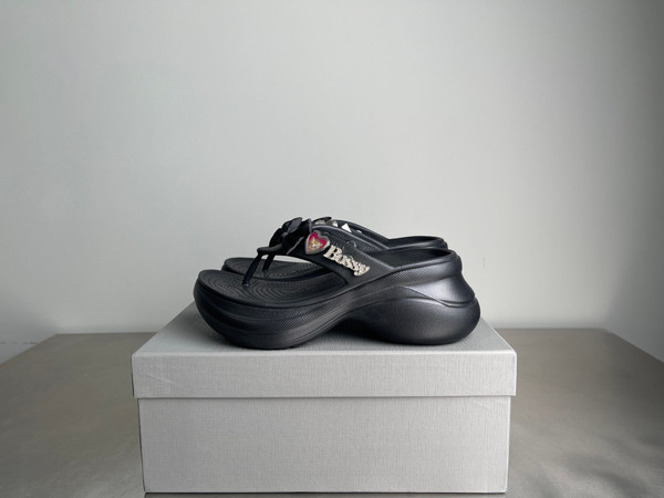 Balenciaga Women's Platform Thong Croc Slides, Black