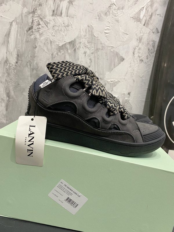 Lanvin Curb Sneakers Napa Leather Sneakers, Black/Grey