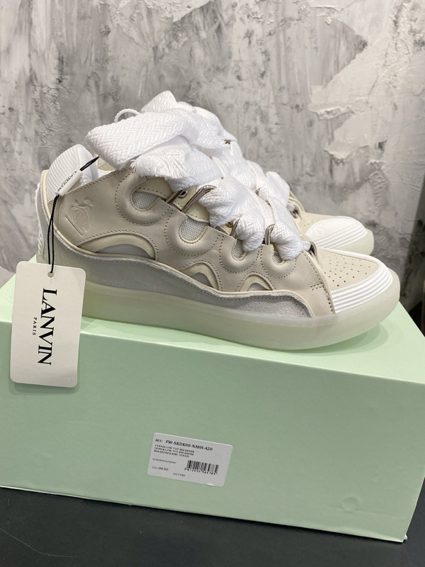 Lanvin Curb Sneakers Suede/Napa Leather Sneakers, Cream/Off White