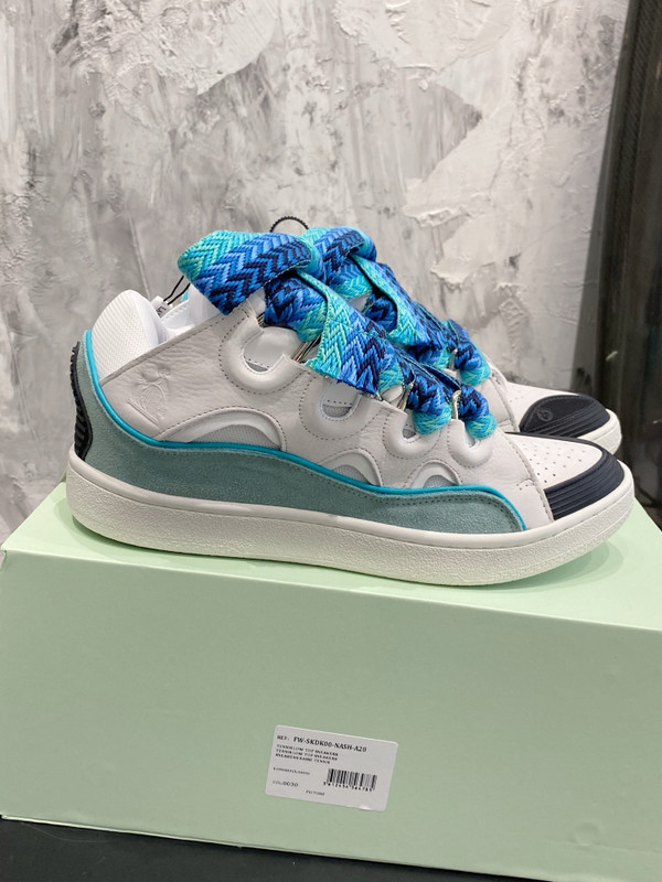 Lanvin Curb Sneakers Suede/Napa Leather Sneakers, White/Blue