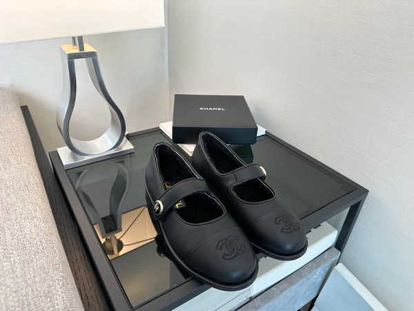 Chanel Mary Jane Ballet Flats Women Shearling Fur, Calfskin 2024/25 Métiers D'art Collection, Black