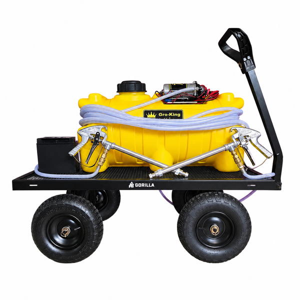 25 Gallon Gro-King Sprayer with 2-50' Spray Lines on a cart