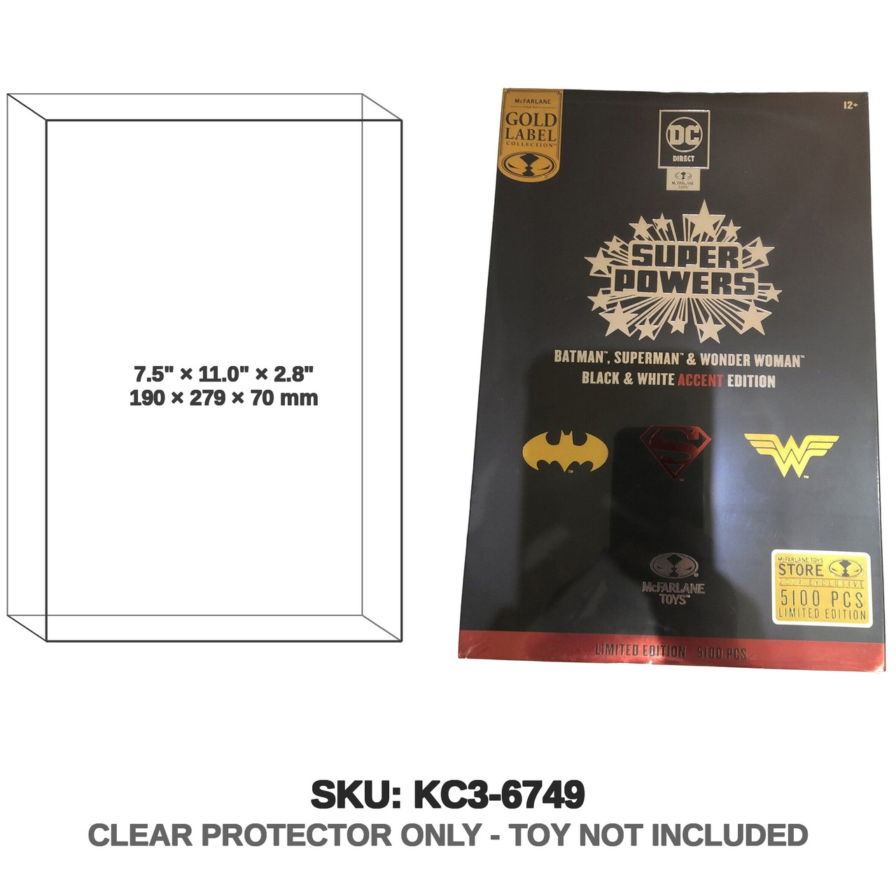Batman Superman Wonder Woman Super Powers Gold Label Black White Accent Figures