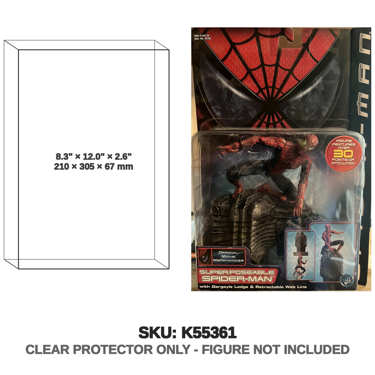 Hasbro Spider-Man 2001 Movie Super Poseable Spider-Man with Gargoyle Ledge and Retractable Web Line