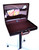Burgundy and mauve open briefcase cat bed on rolling stand