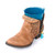 Tan leather ankle boot with flower cutouts turquoise metal bucket