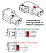 10A C13 IEC-Lock angled (L/R) socket, Black (LSZH)