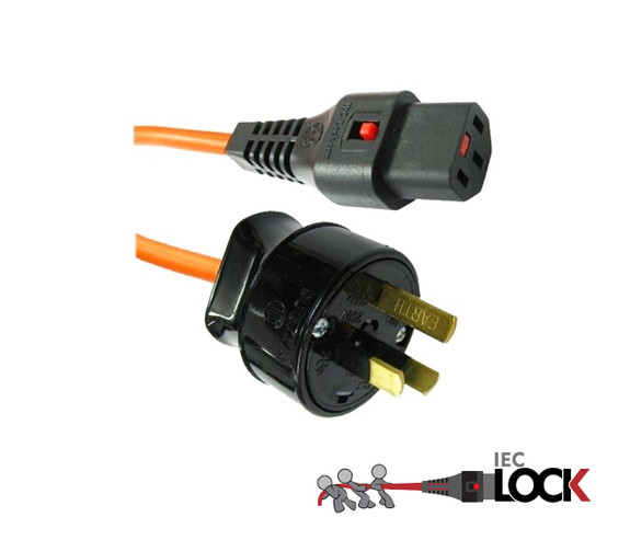 Custom Cable: Fitted 3 pin to Moulded C13-Lock, Orange