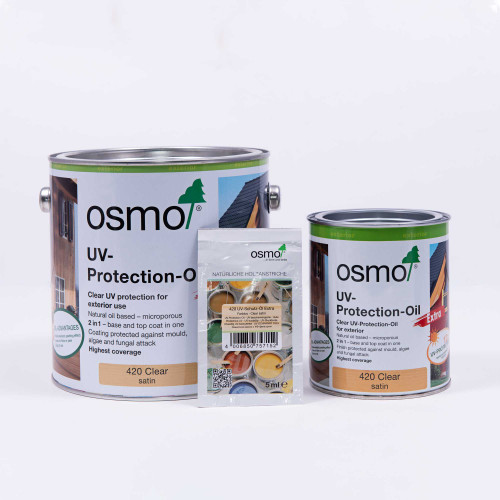Osmo Osmo UV Protection Oil available in 2.5l and 750ml tins. 5ml sample sachets also available.