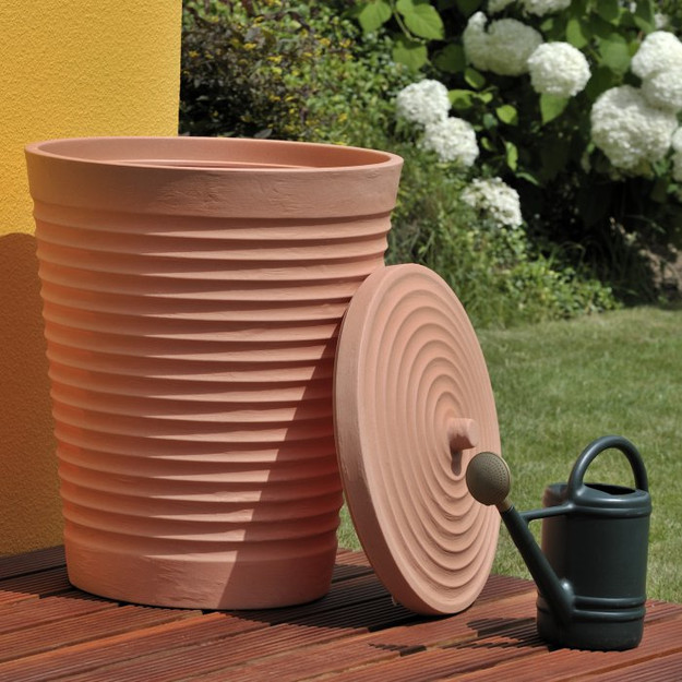 Tuscan Water Butt showing lid open 