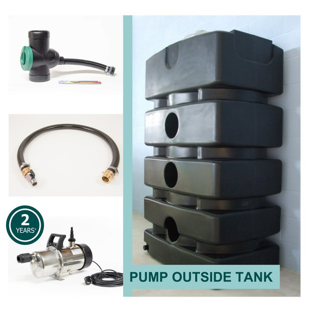 Space Saving Rainwater System with SteelPump outside the Water Tank