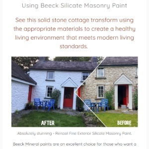 Old stone cottage before and after painting with white Beeck mineralpaint