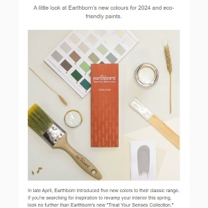 Earthborn new colour card with stirring stick, paint brush and test pot