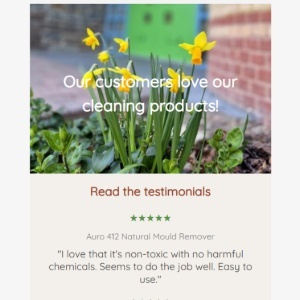 Daffodils with text over - our customers love our cleaning products