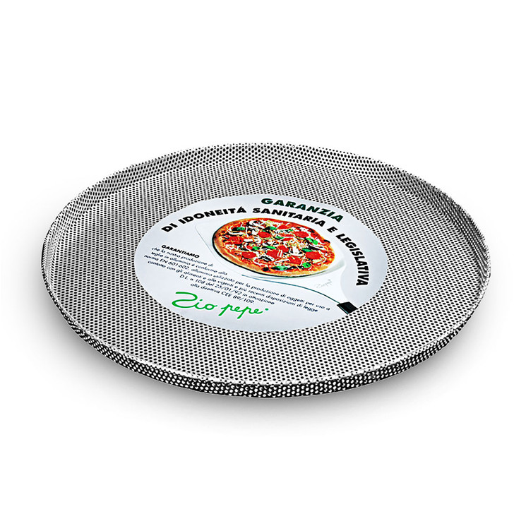 Aluminum pizza tray, perforated with raised edge