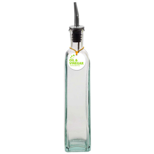 Rectangle 12.7oz Recycled Glass Oil or Vinegar Bottle w/ Pour Spout - Clear