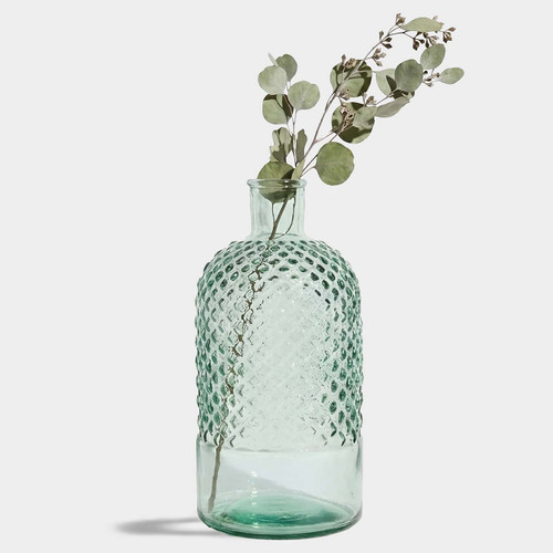 Diamond Glass Vessel, 11” with Eucalyptus Sprig