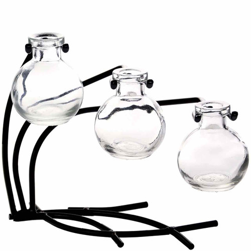 Casablanca Three Recycled Glass Vases & Metal Stand