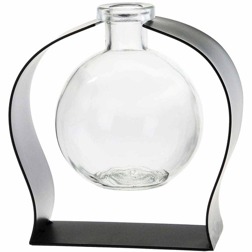 Ball Recycled Glass Vase & Arched Metal Stand