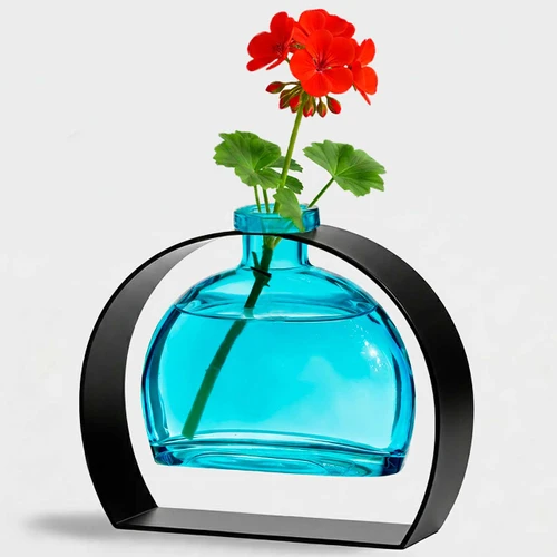 Sirena Bud Vase, Aqua with Red Geranium