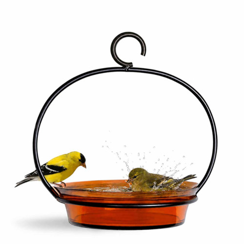 Mosaic Birds Cuban Hanging Bird Bath or Feeder - Orange with Goldfinches