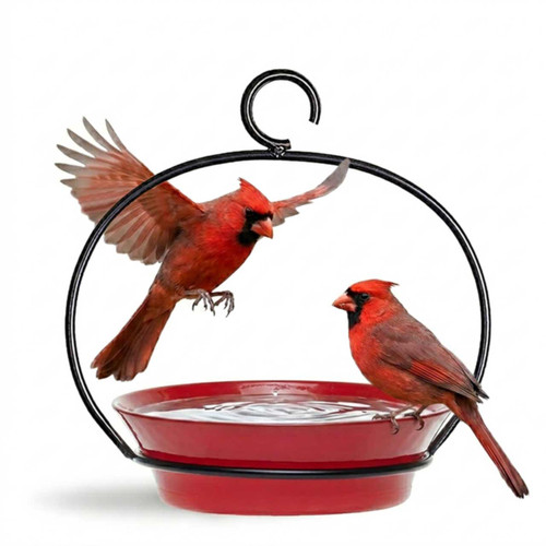 Mosaic Birds Cuban Hanging Bird Bath or Feeder - Ruby Red with Northern Cardinals