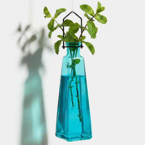 Hanging Propagation Vase, Pyramid, Aqua with Mint