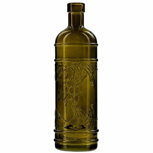 16 oz Olive Leaf Glass Bottle Vintage Green