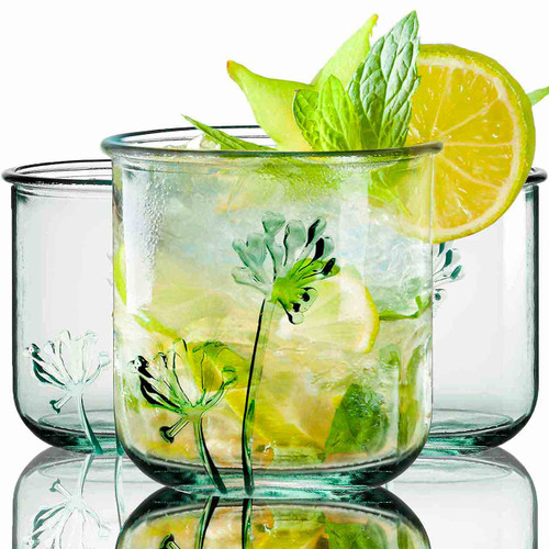 10 oz Classico Flora Tumbler, Set of 6, 100% Recycled Glass