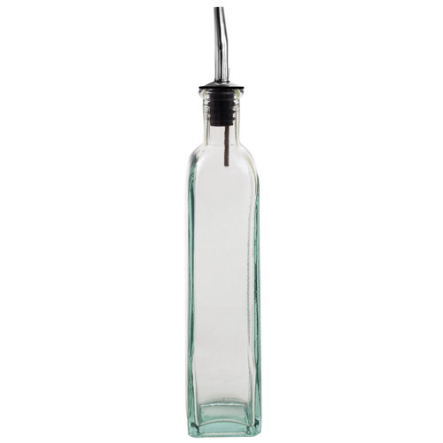 Rectangle 12.7oz Recycled Glass Oil or Vinegar Bottle w/ Pour Spout - Clear