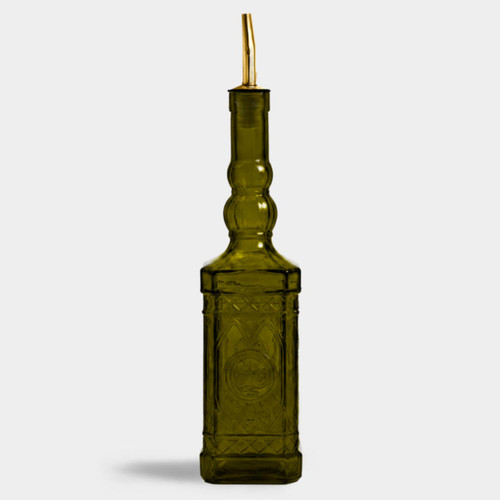 23.7 oz Ornate Oil or Vinegar Bottle with Gold Spout, Vintage Green