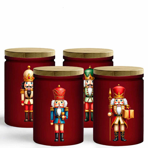Nutcracker Glass Jar w/ Lid, 12 oz, 12/Case Assorted, Frosted Red
