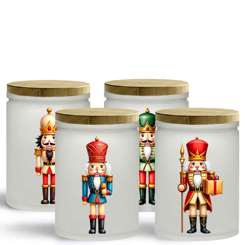 Nutcracker Glass Jar w/ Lid, 12 oz, 12/Case Assorted, Frosted White