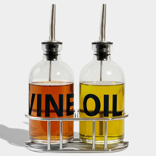 Prima Silver Oil & Vinegar Cruet Set, 8 oz Clear with Olive Oil and Vinegar