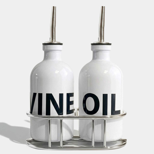 Prima Silver Oil & Vinegar Cruet Set, 8 oz, White