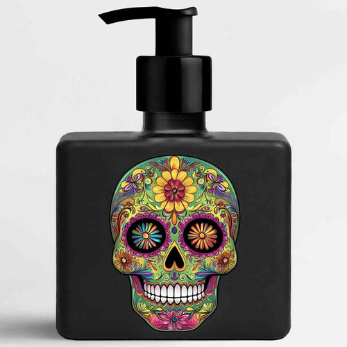 Sugar Skull Soap & Lotion Glass Dispenser Bottle, Matte Black