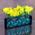 Trivo Three Recycled Glass Vases & Metal Stand Aqua with Yellow Flowers