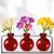 Trivo Three Recycled Glass Vases & Metal Stand Red with Flowers