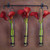 Triple Florence Hanging Pendant Tube Vase with Metal Bar Hanger with Flowers on Wall
