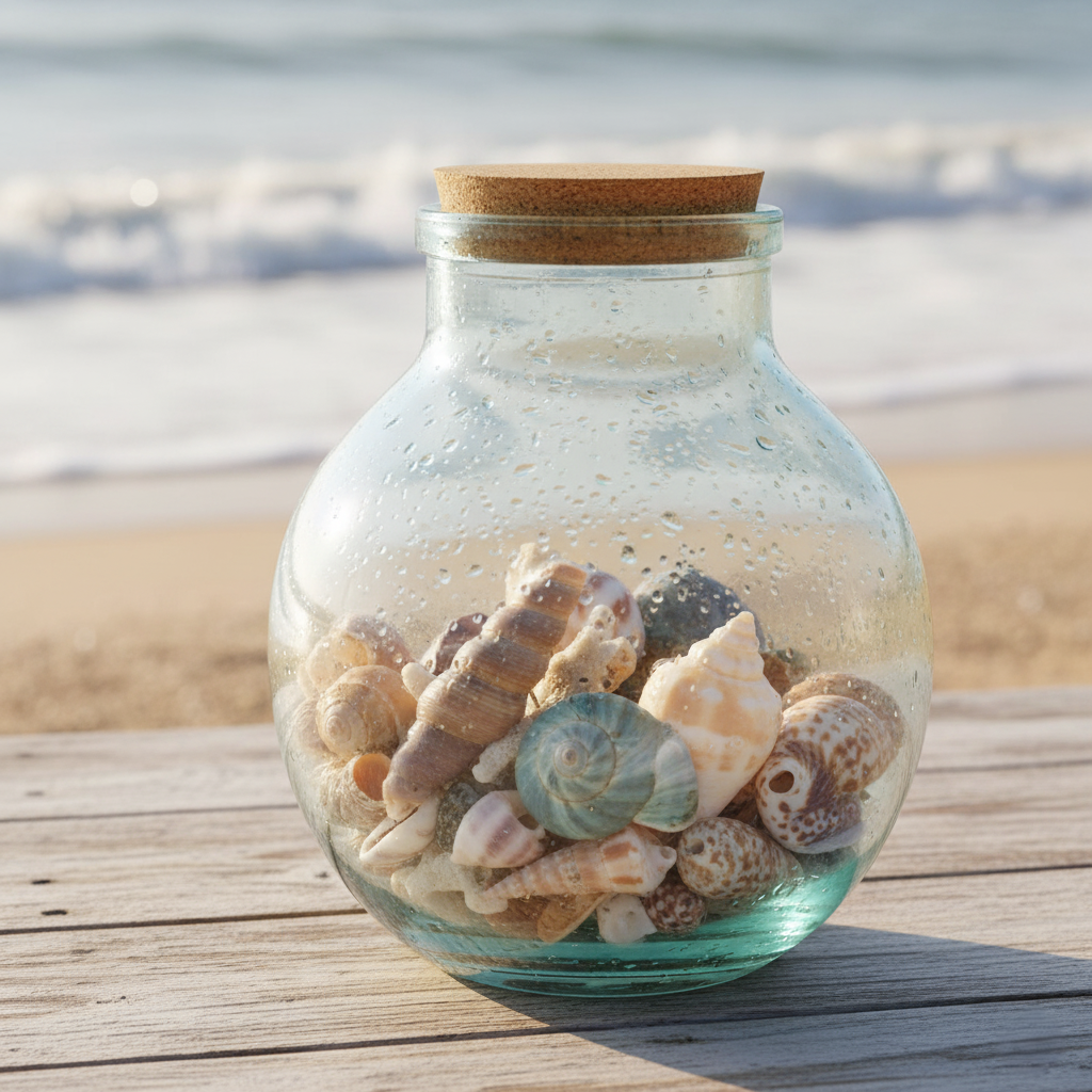 5 Liter Sphere Jar with Seashells on Beach