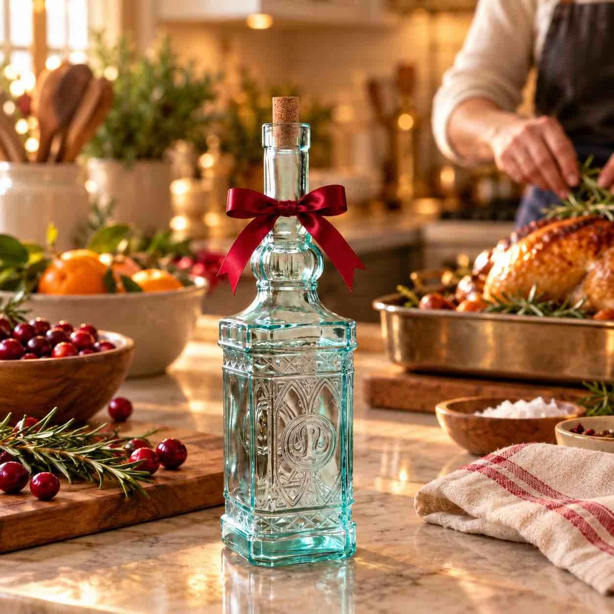 Ornate glass pour spout bottle, a wholesale gift for gathering