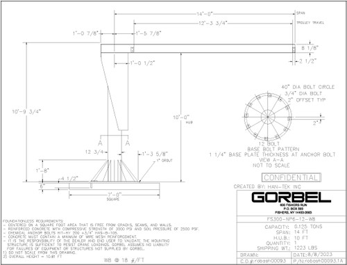 Gorbel Foundationless Crane - 14ft Span - 10 ft Hub (NEW)