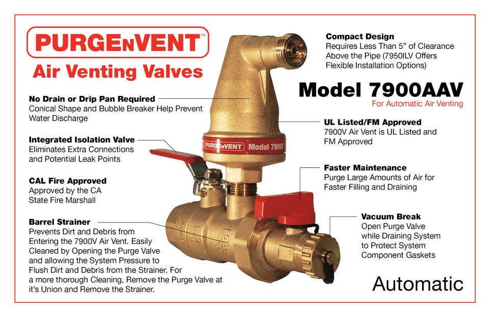 Automatic Air Vent for Fire Sprinkler Systems 7900AAV AGF Mfg.