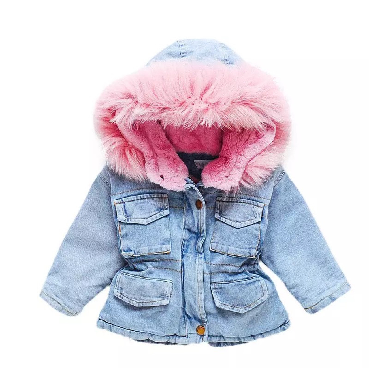 Anthracite Pink Fur Denim Jacket - Saman Butik | Shop Online