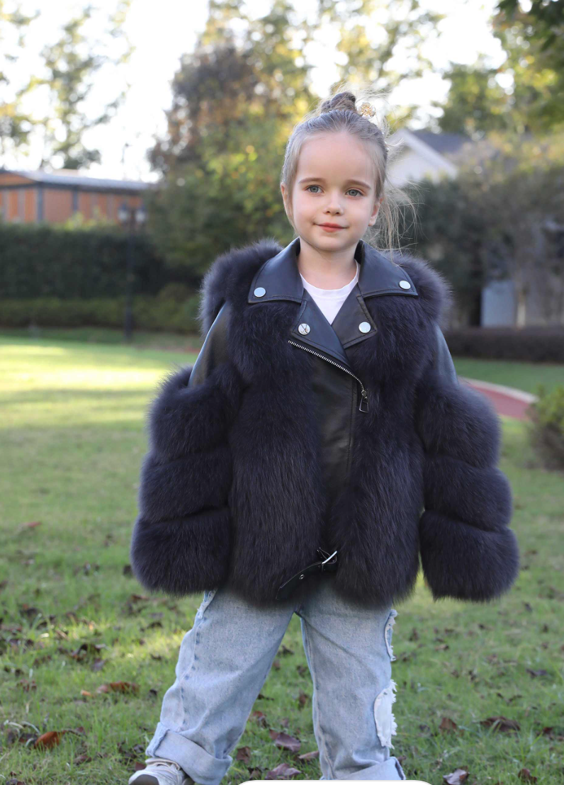 Dalary Faux Fur Leather Biker Jacket Toddlers Girls Black COOL