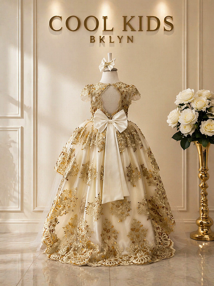 Gold High-Low Couture Dress for Girls | Cool Kids Bklyn Atelier