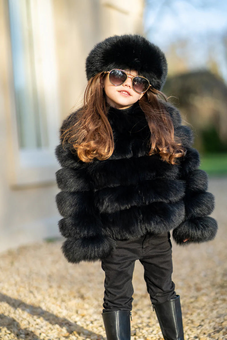 SARAHI Luxurious and fashionable FOX FUR Coat(Black)