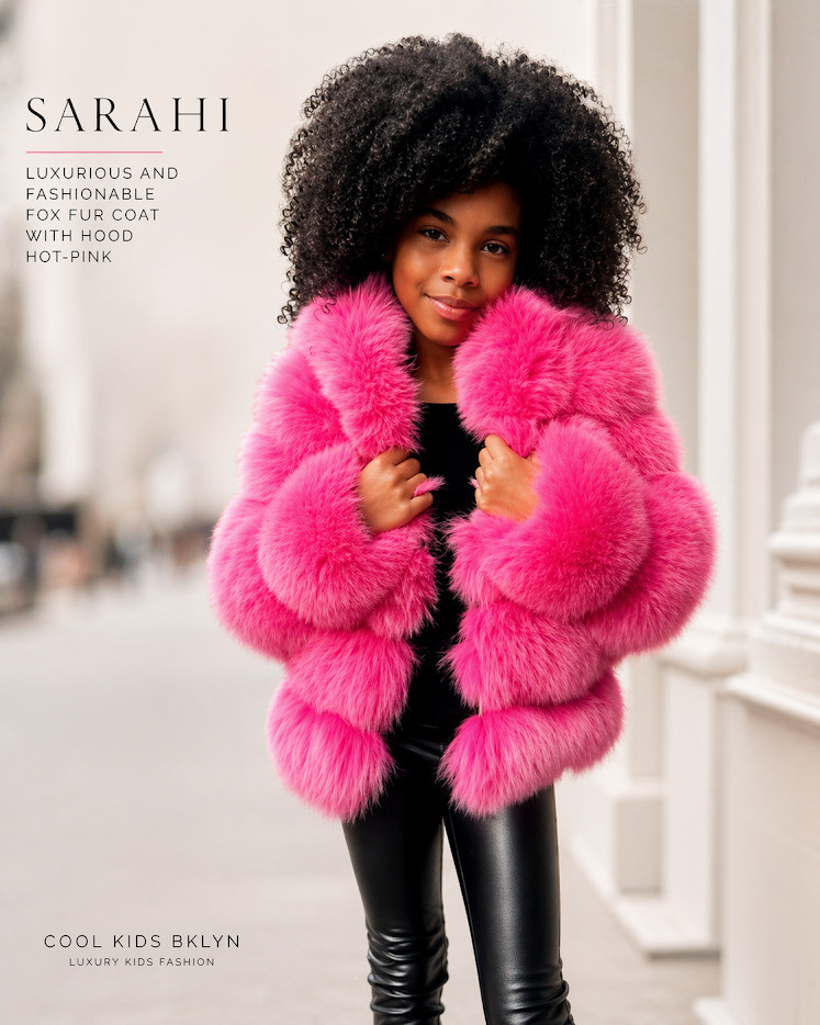Sarahi hot pink faux fur coat with hood for girls Cool Kids Bklyn